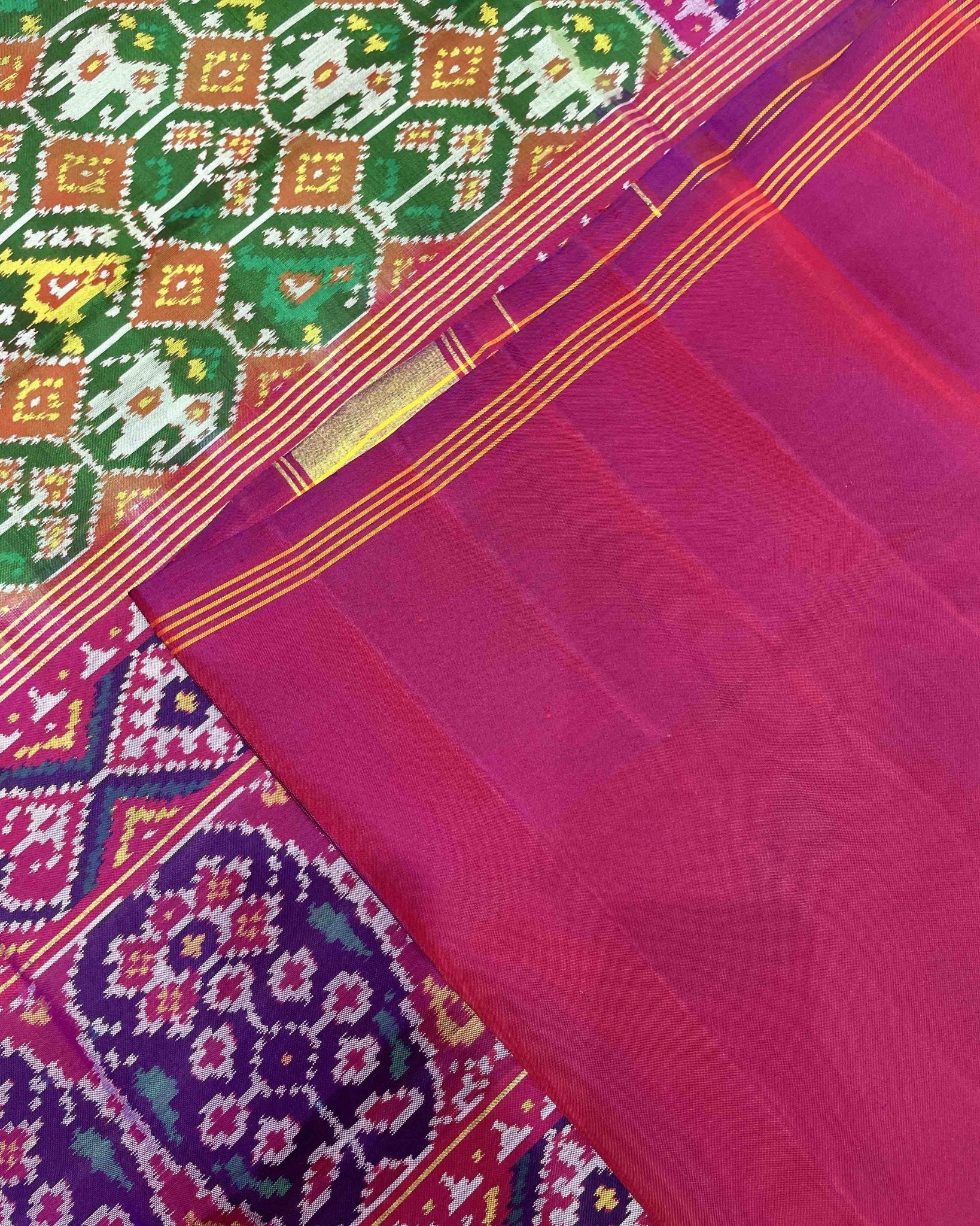 Purple & Green Narikunj Designer Patola Saree - SindhoiPatolaArt
