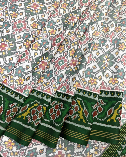Purple & Green with White Navratan Designer Patola Saree - SindhoiPatolaArt