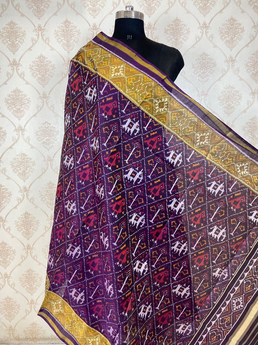 Purple narikunj design patola dupatta - SindhoiPatolaArt