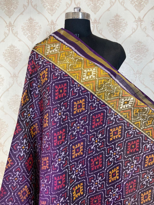 Purple panchanda design patola dupatta - SindhoiPatolaArt