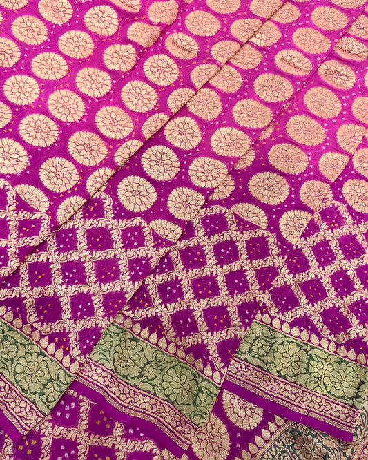 Purple & Pink Banarasi Georgette Bandhani Saree - SindhoiPatolaArt