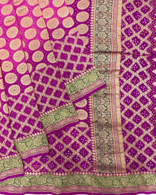 Purple & Pink Banarasi Georgette Bandhani Saree - SindhoiPatolaArt