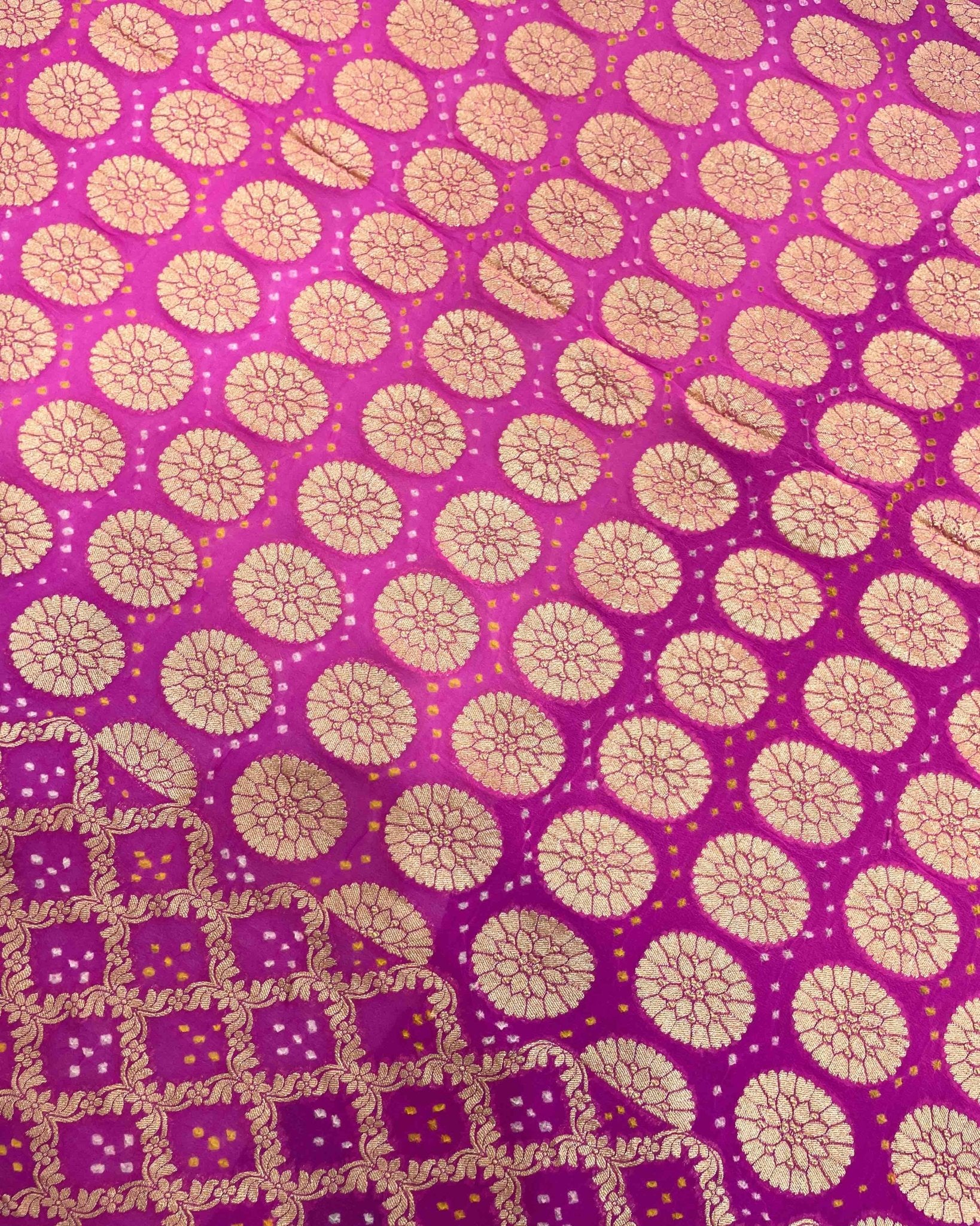 Purple & Pink Banarasi Georgette Bandhani Saree - SindhoiPatolaArt
