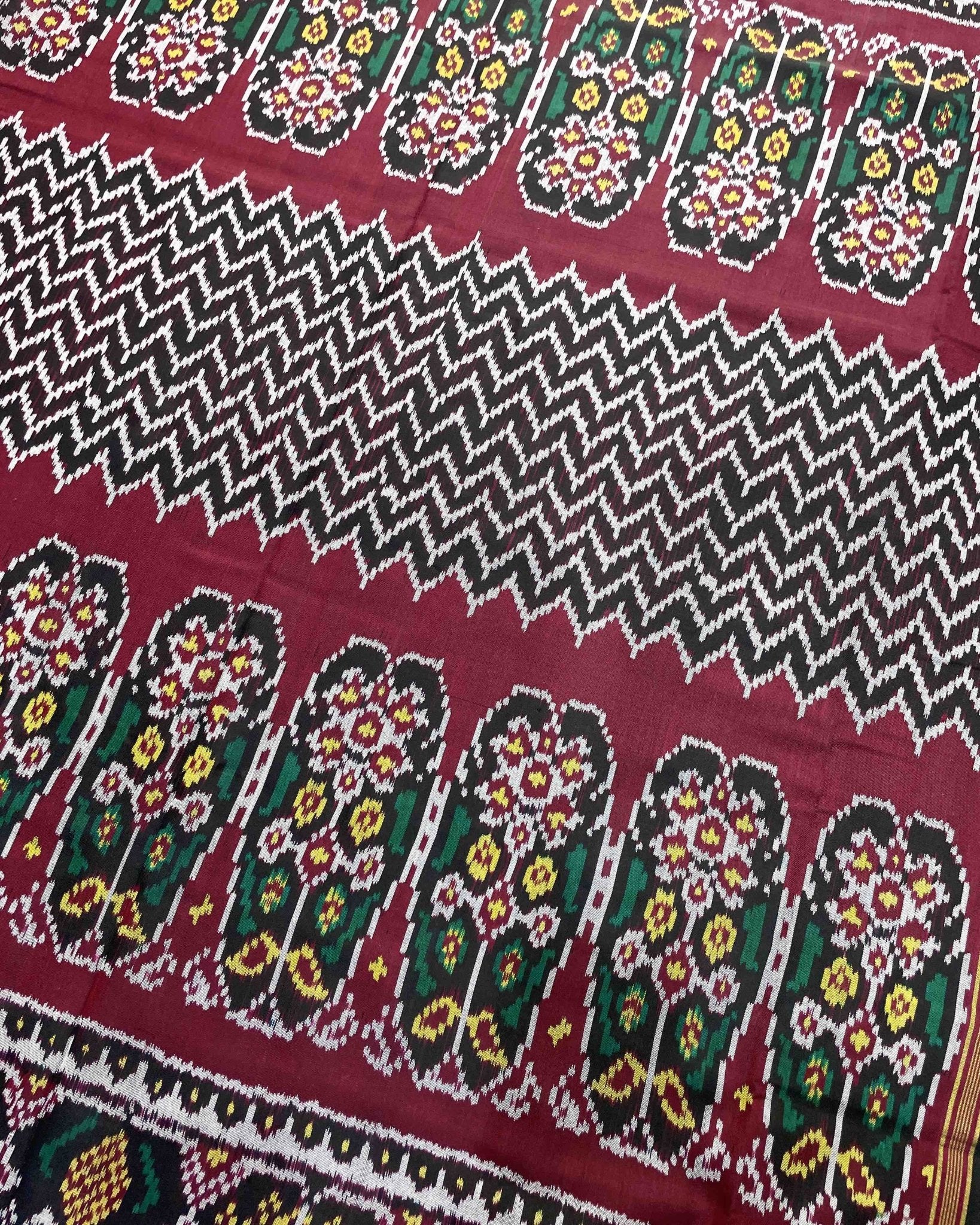 Red & Black Zigzag Designer Patola Saree - SindhoiPatolaArt