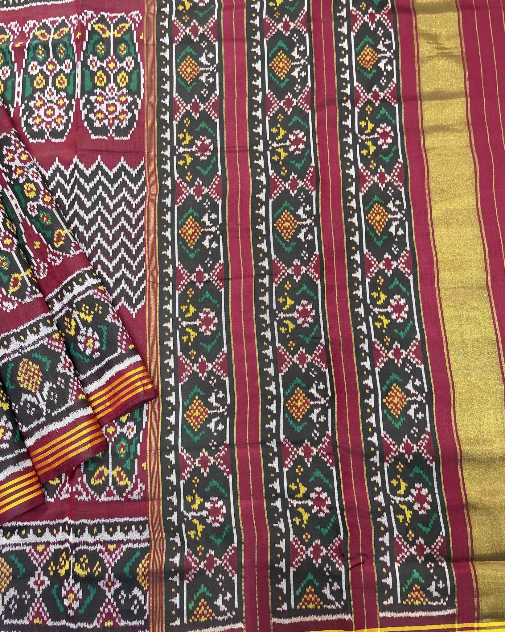 Red & Black Zigzag Designer Patola Saree - SindhoiPatolaArt