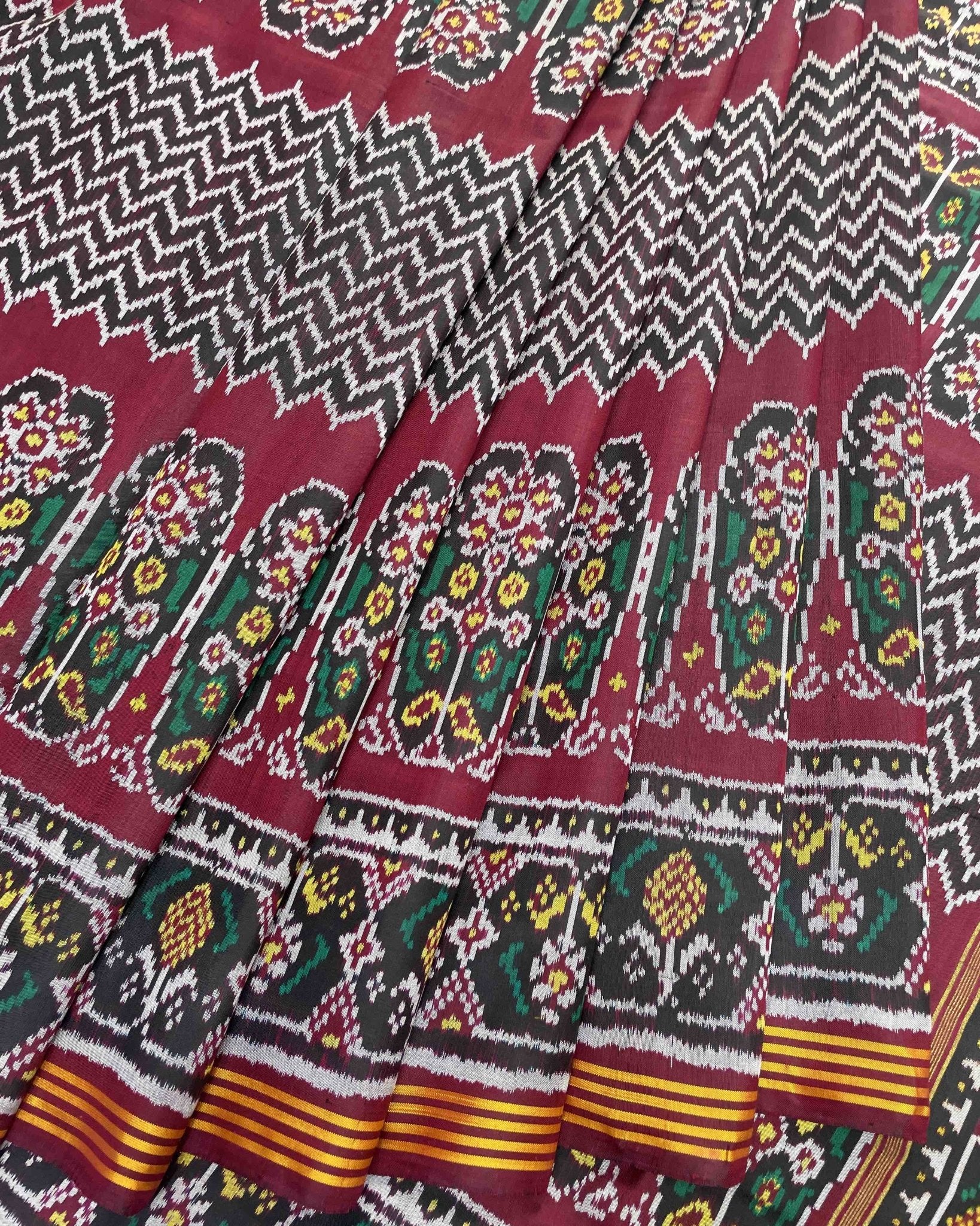 Red & Black Zigzag Designer Patola Saree - SindhoiPatolaArt