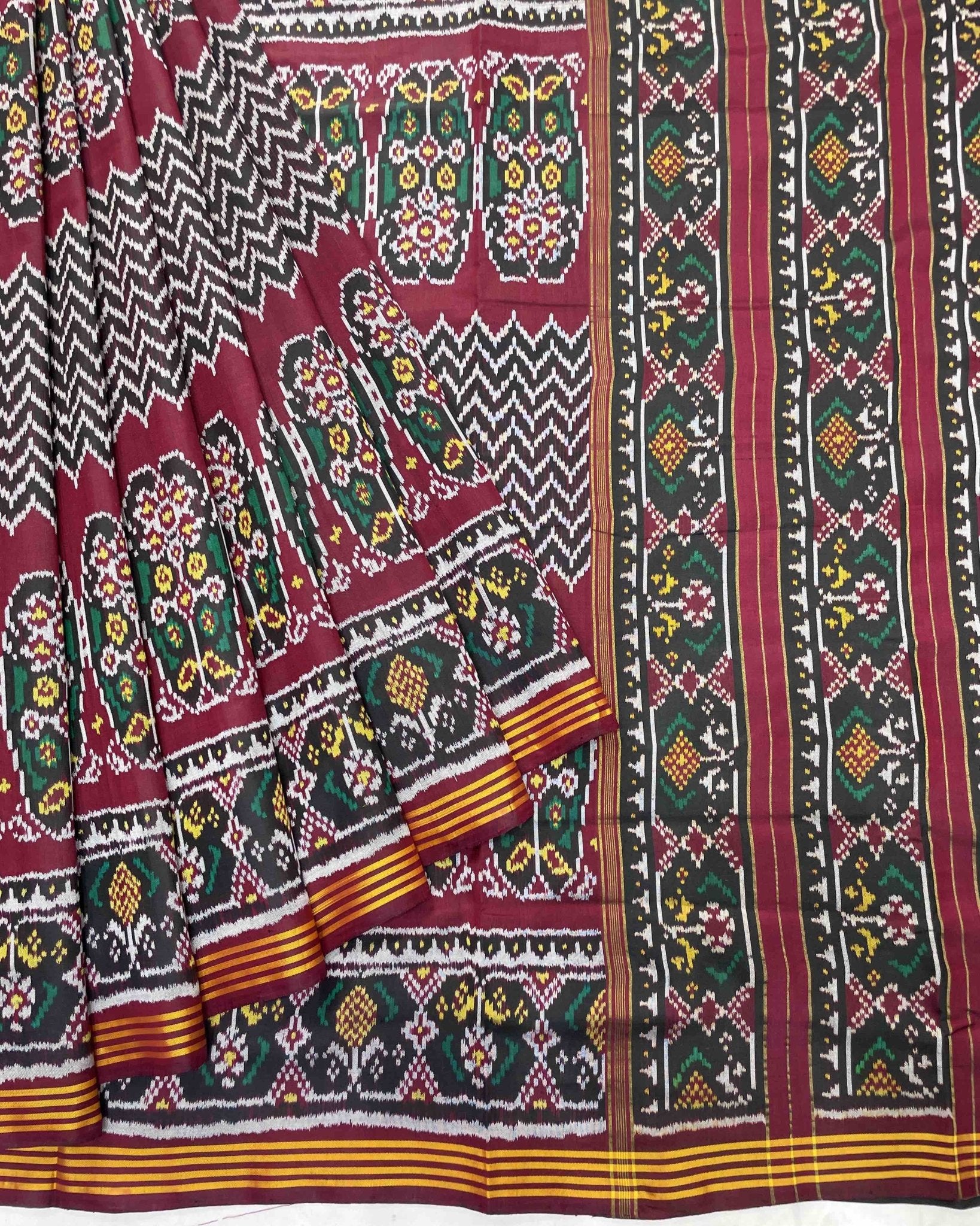 Red & Black Zigzag Designer Patola Saree - SindhoiPatolaArt