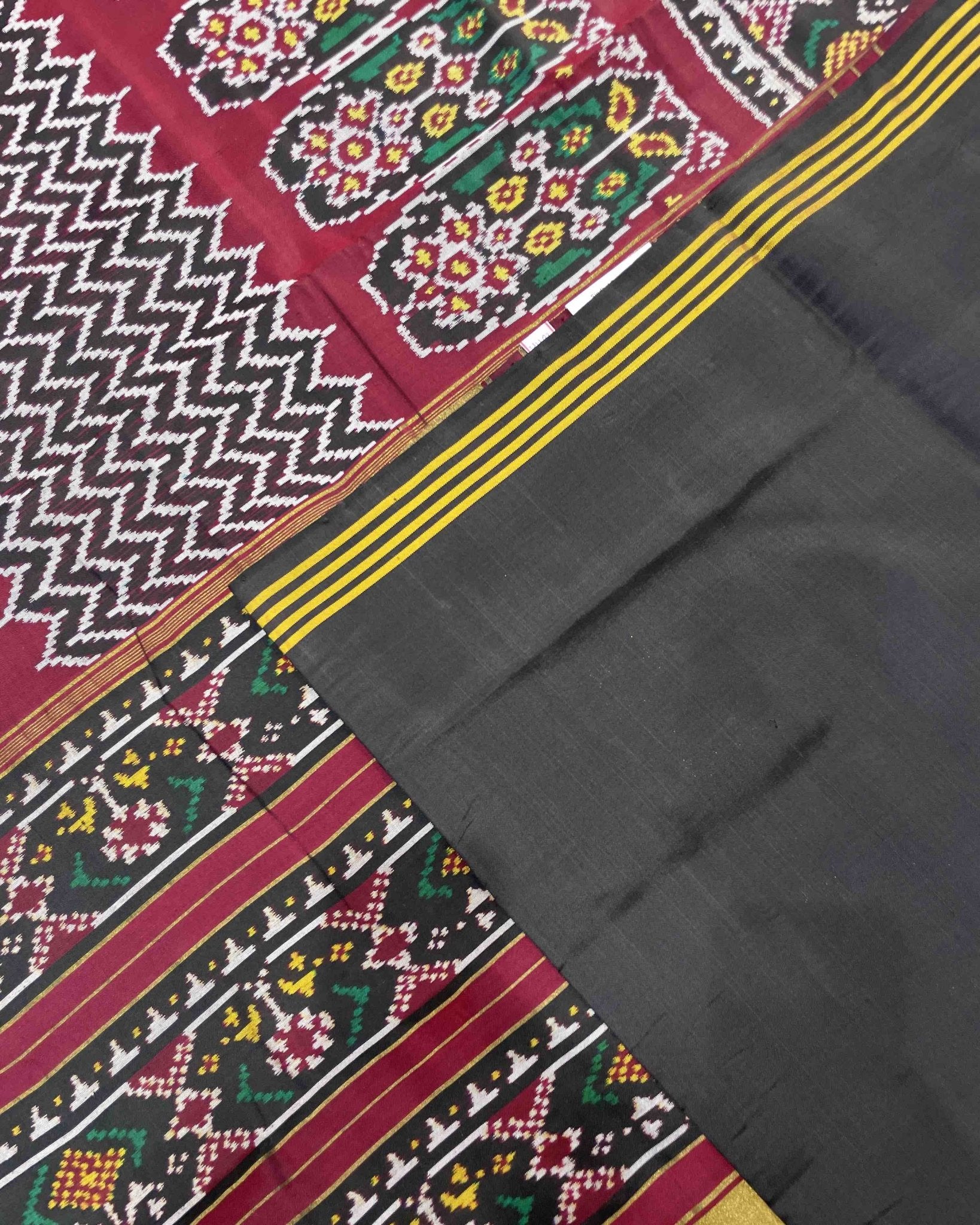 Red & Black Zigzag Designer Patola Saree - SindhoiPatolaArt