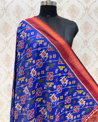 Red & Blue Leheriya Narikunj Patola Dupatta - SindhoiPatolaArt