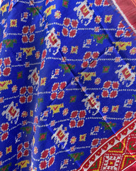 Red & Blue Leheriya Narikunj Patola Dupatta - SindhoiPatolaArt