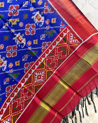 Red & Blue Leheriya Narikunj Patola Dupatta - SindhoiPatolaArt