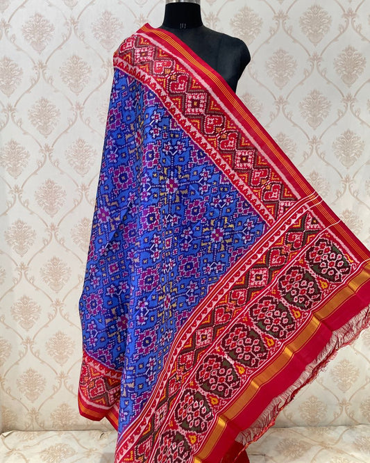 Red & Blue Navratan Patola Dupatta - SindhoiPatolaArt