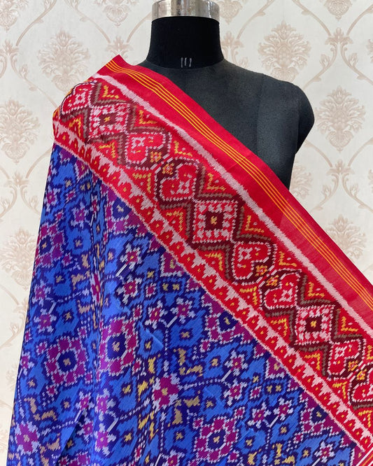 Red & Blue Navratan Patola Dupatta - SindhoiPatolaArt