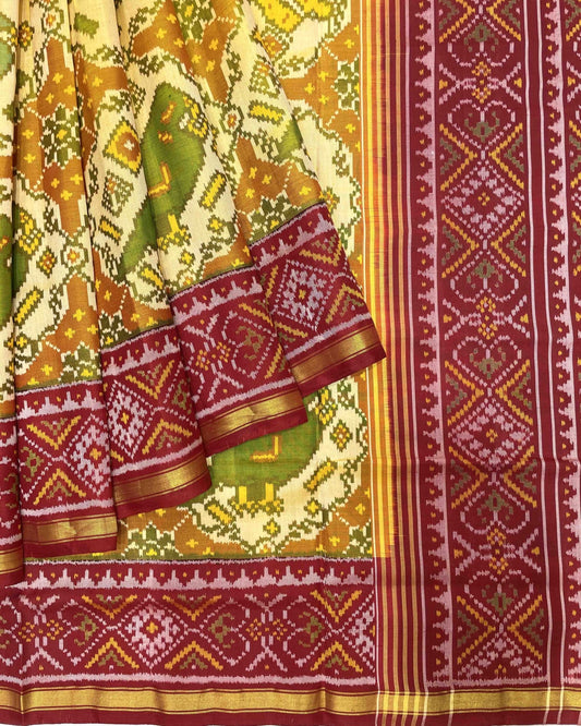 Red & Cream Big Figure Narikunj Designer Patola Saree - SindhoiPatolaArt