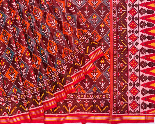 Red Flower Designer Patola - SindhoiPatolaArt