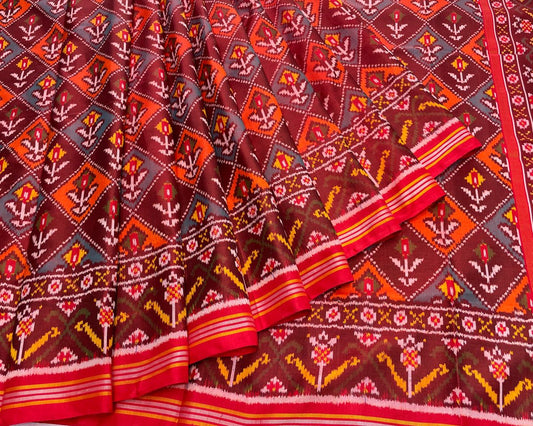 Red Flower Designer Patola - SindhoiPatolaArt