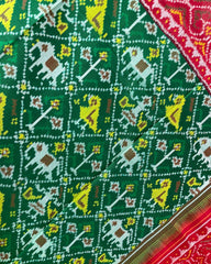 Red & Green Narikunj Designer Patola Dupatta - SindhoiPatolaArt