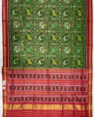 Red & Green Narikunj Designer Patola Saree - SindhoiPatolaArt