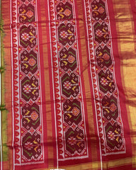 Red & Green Narikunj Designer Patola Saree - SindhoiPatolaArt