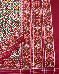 Red & Green Narikunj Double Ikat Patola Saree - SindhoiPatolaArt