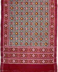 Red & Green Narikunj Double Ikat Patola Saree - SindhoiPatolaArt
