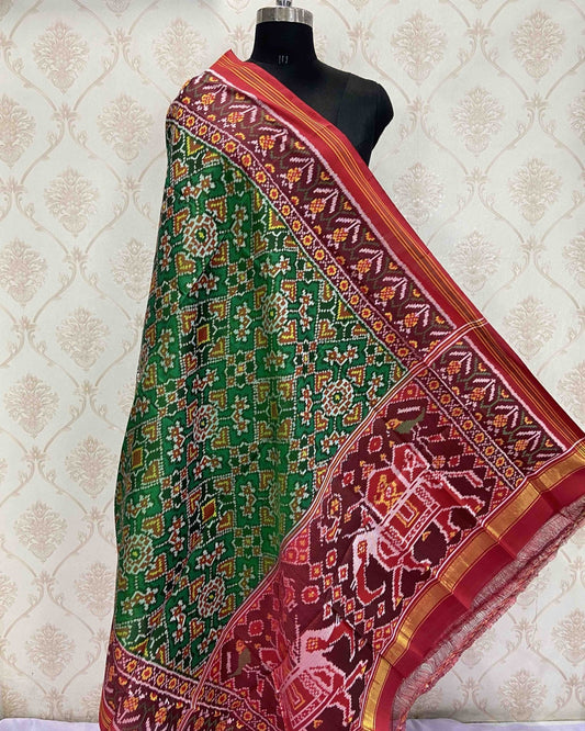Red & Green Navratan Designer Patola Dupatta - SindhoiPatolaArt