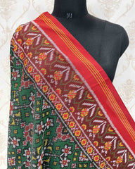 Red & Green Navratan With Elephant Pallu Designer Patola Dupatta - SindhoiPatolaArt