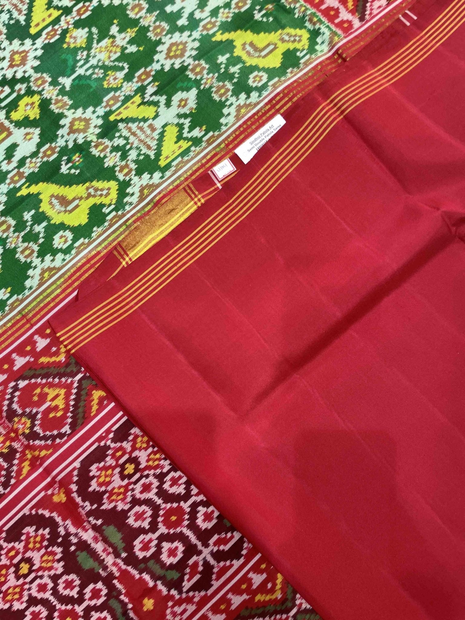 Red & Light Green Narikunj Designer Patola Saree - SindhoiPatolaArt