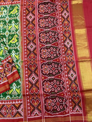 Red & Light Green Narikunj Designer Patola Saree - SindhoiPatolaArt