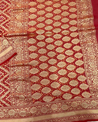 Red Mysore Georgette Bandhani Saree - SindhoiPatolaArt