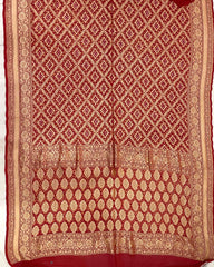 Red Mysore Georgette Bandhani Saree - SindhoiPatolaArt