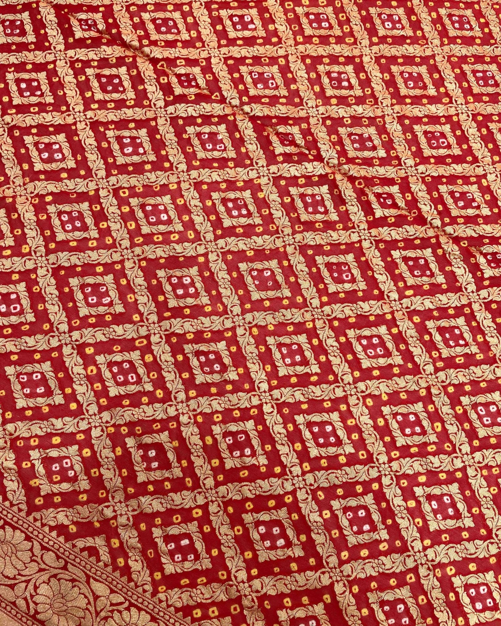 Red Mysore Georgette Bandhani Saree - SindhoiPatolaArt
