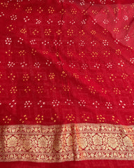 Red Mysore Georgette Bandhani Saree - SindhoiPatolaArt