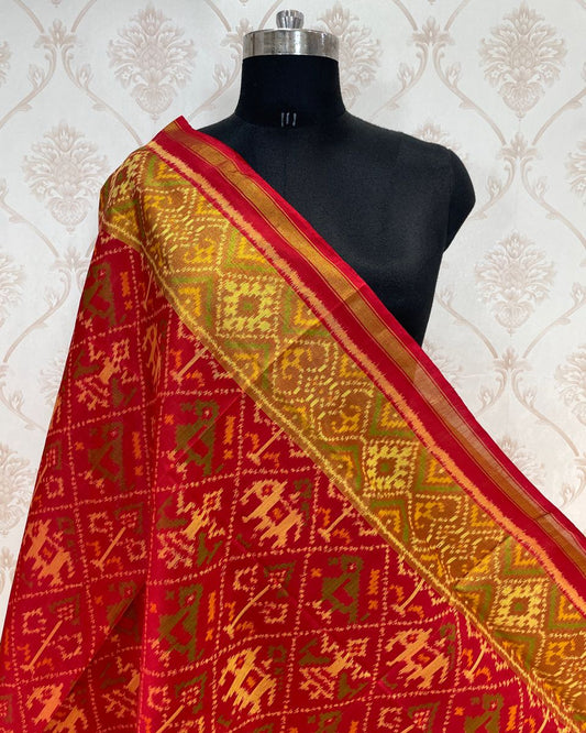 Red Narikunj Designer Patola Dupatta - SindhoiPatolaArt