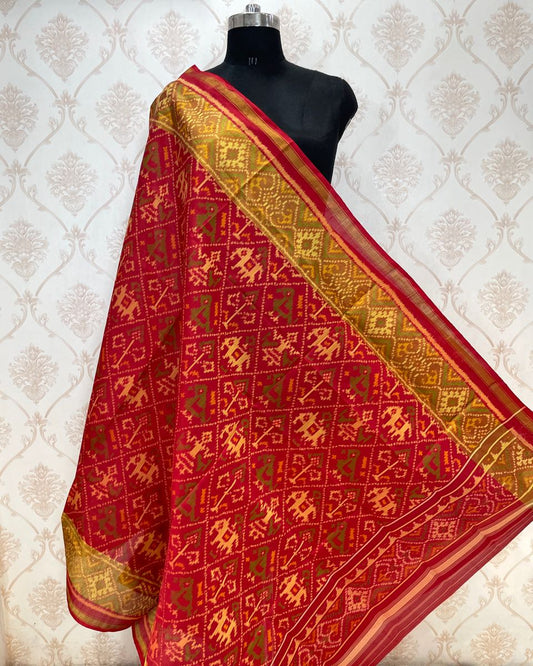 Red Narikunj Designer Patola Dupatta - SindhoiPatolaArt