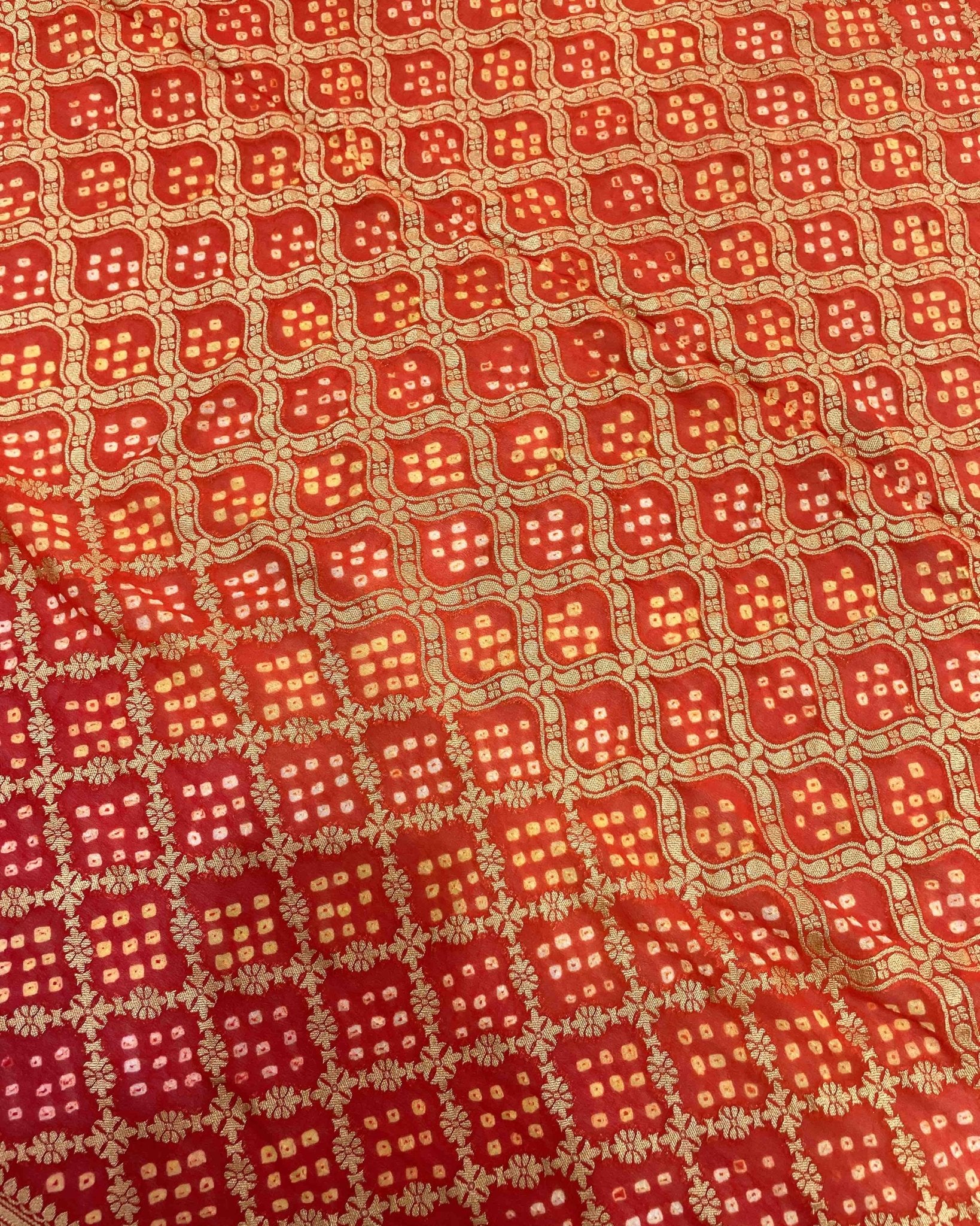 Red & Orange Banarasi Georgette Bandhani Saree - SindhoiPatolaArt