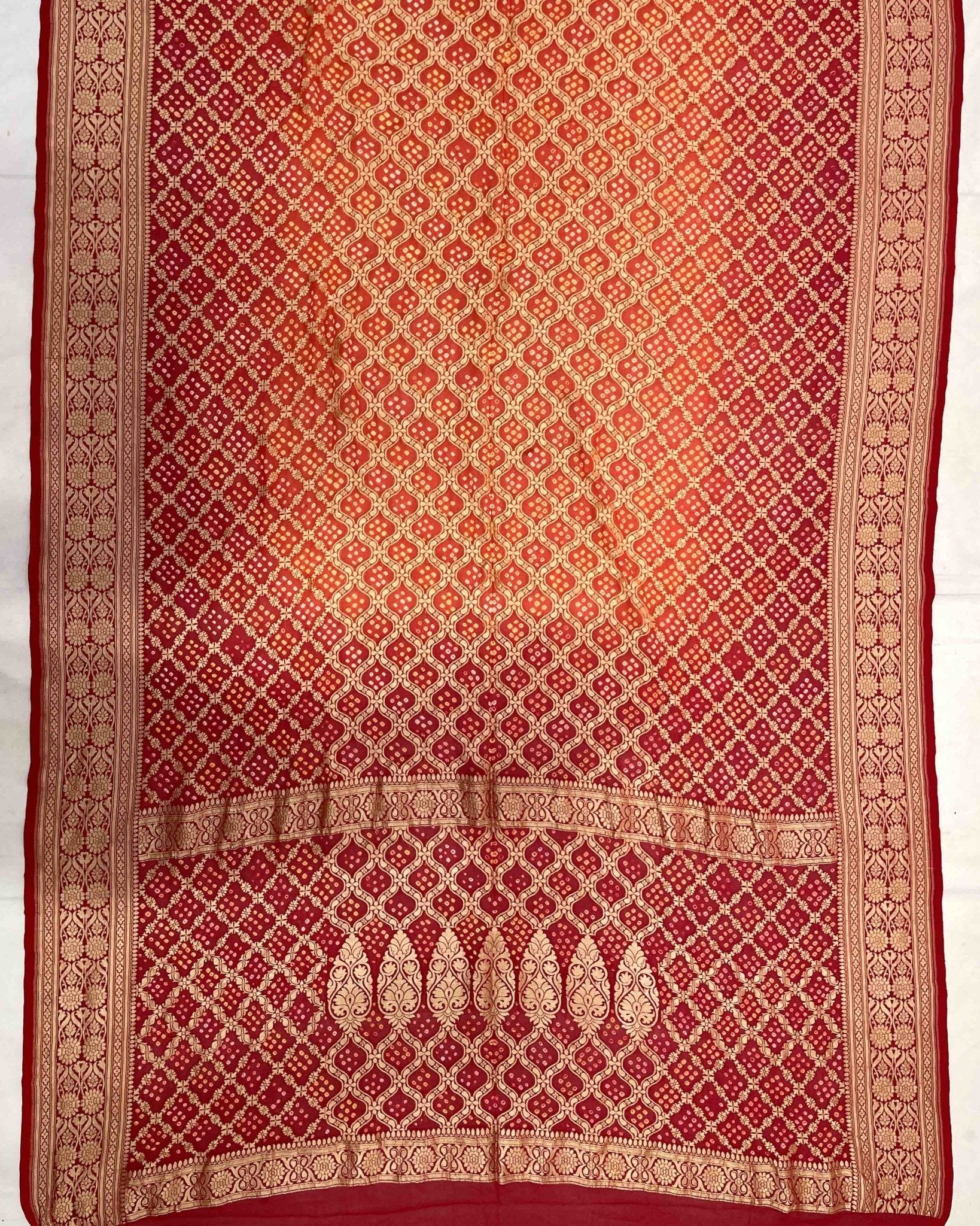 Red & Orange Banarasi Georgette Bandhani Saree - SindhoiPatolaArt