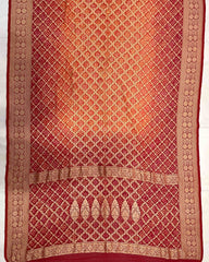 Red & Orange Banarasi Georgette Bandhani Saree - SindhoiPatolaArt