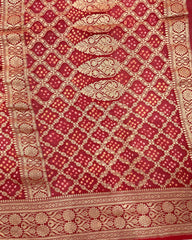 Red & Orange Banarasi Georgette Bandhani Saree - SindhoiPatolaArt