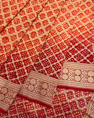 Red & Orange Banarasi Georgette Bandhani Saree - SindhoiPatolaArt