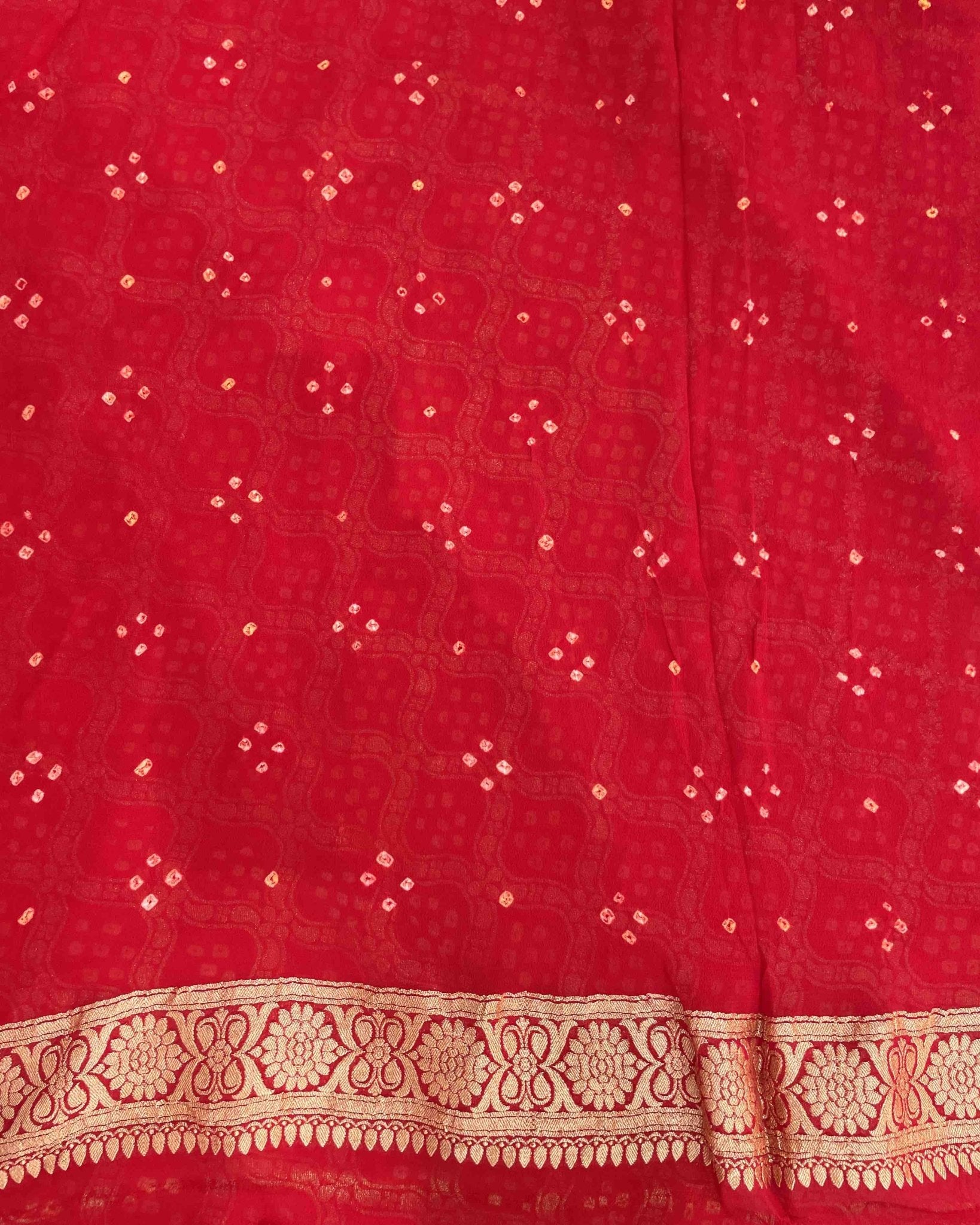 Red & Orange Banarasi Georgette Bandhani Saree - SindhoiPatolaArt