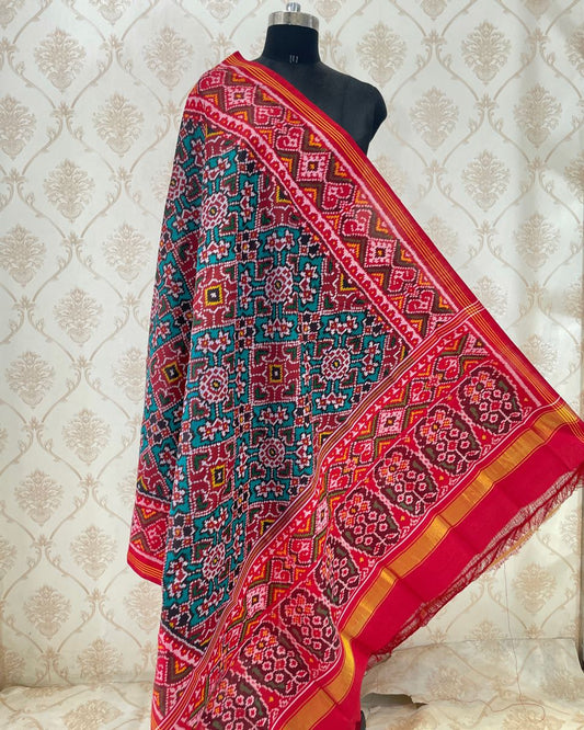 Red & Turkish Patola Dupatta - SindhoiPatolaArt