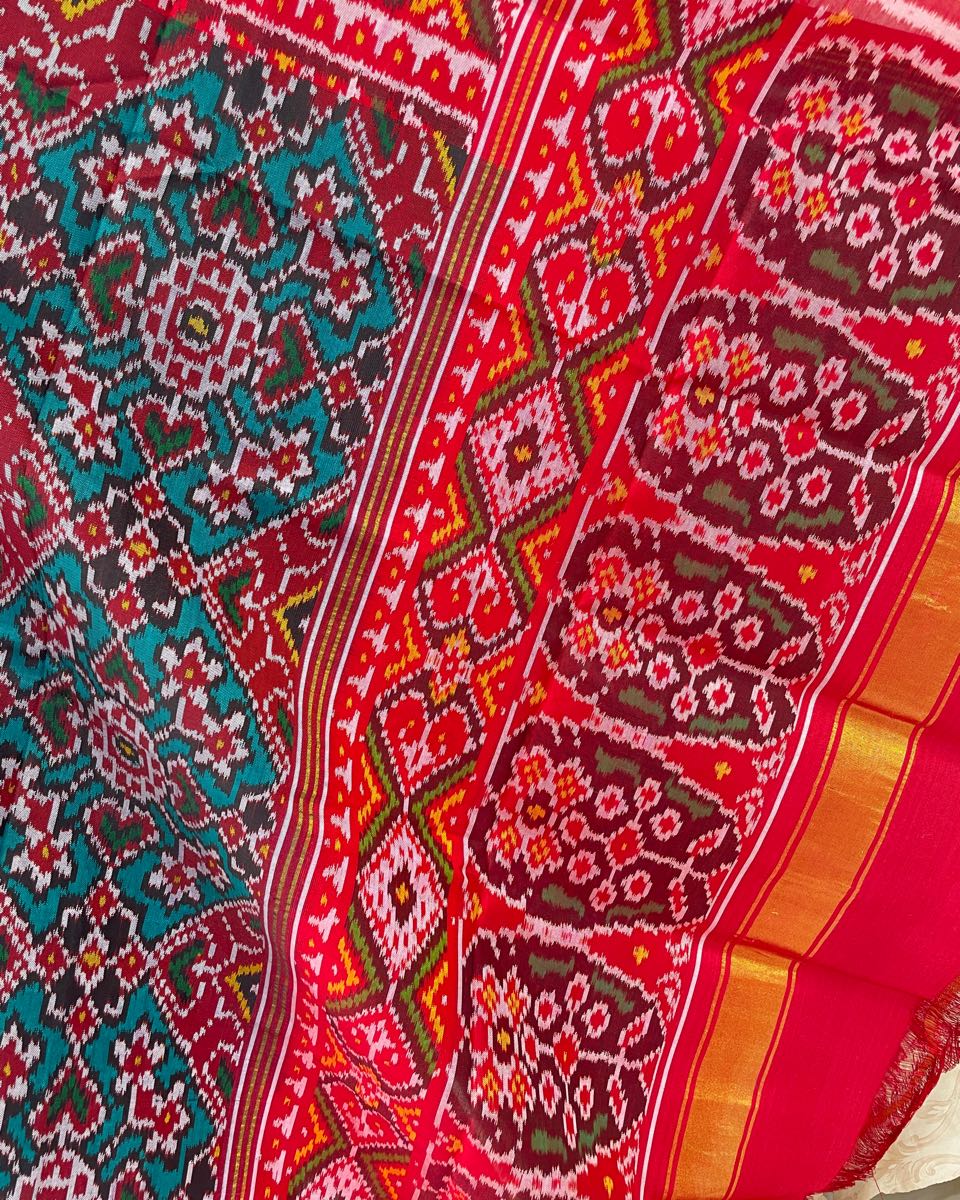 Red & Turkish Patola Dupatta - SindhoiPatolaArt