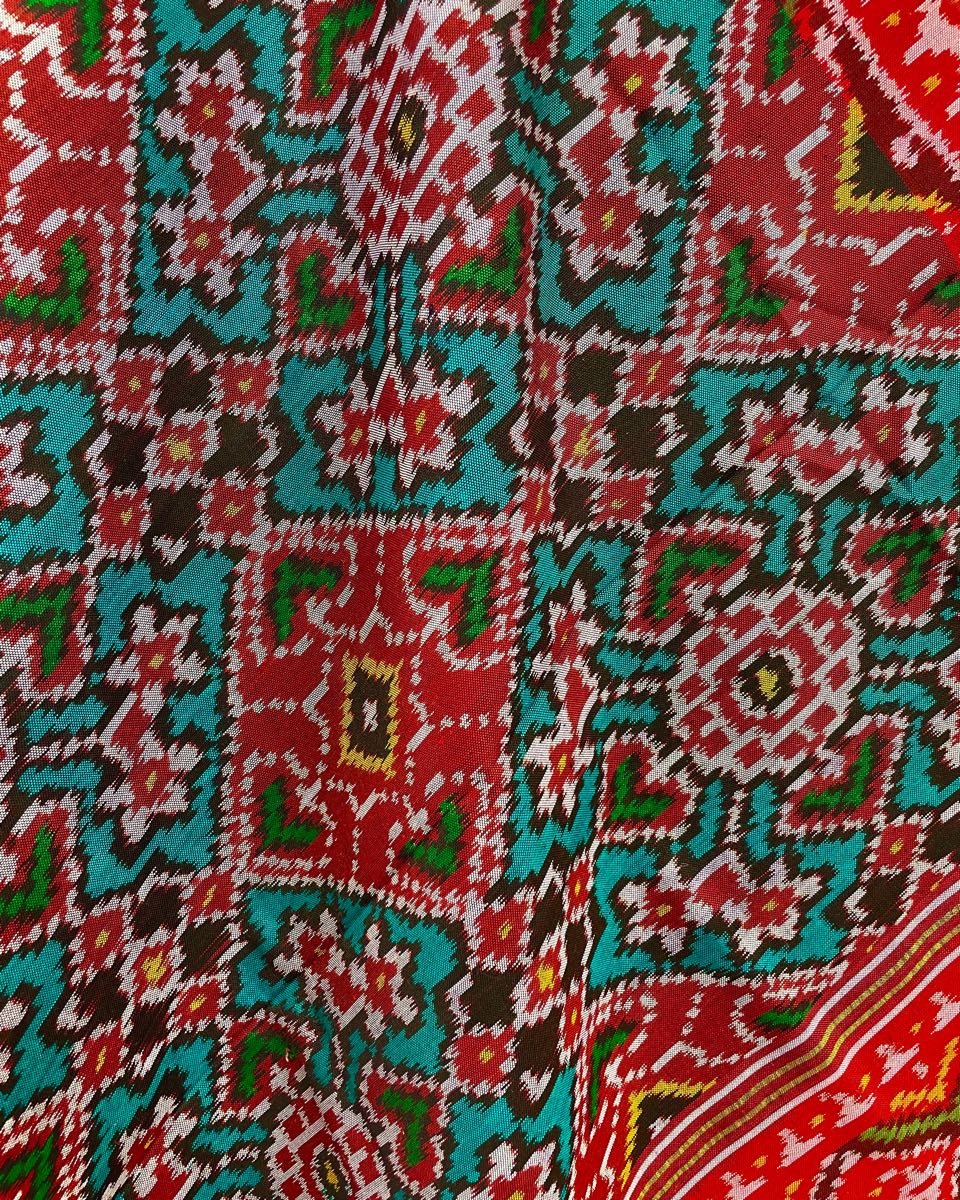 Red & Turkish Patola Dupatta - SindhoiPatolaArt