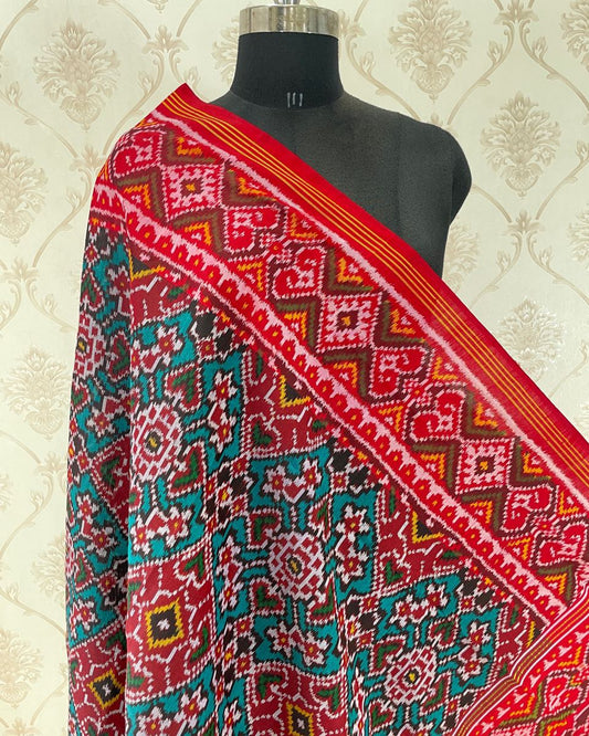 Red & Turkish Patola Dupatta - SindhoiPatolaArt