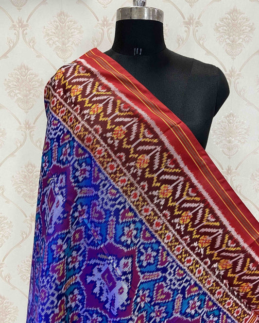 Red & Turquoise Elephant Manekchowk Designer Patola Dupatta - SindhoiPatolaArt