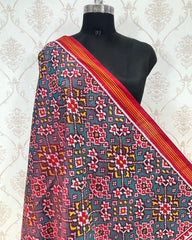 Red & Turquoise Navratan Patola Dupatta - SindhoiPatolaArt