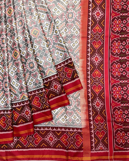 Red & White Manekchowk Patola Saree - SindhoiPatolaArt