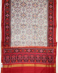 Red & White Manekchowk Patola Saree - SindhoiPatolaArt