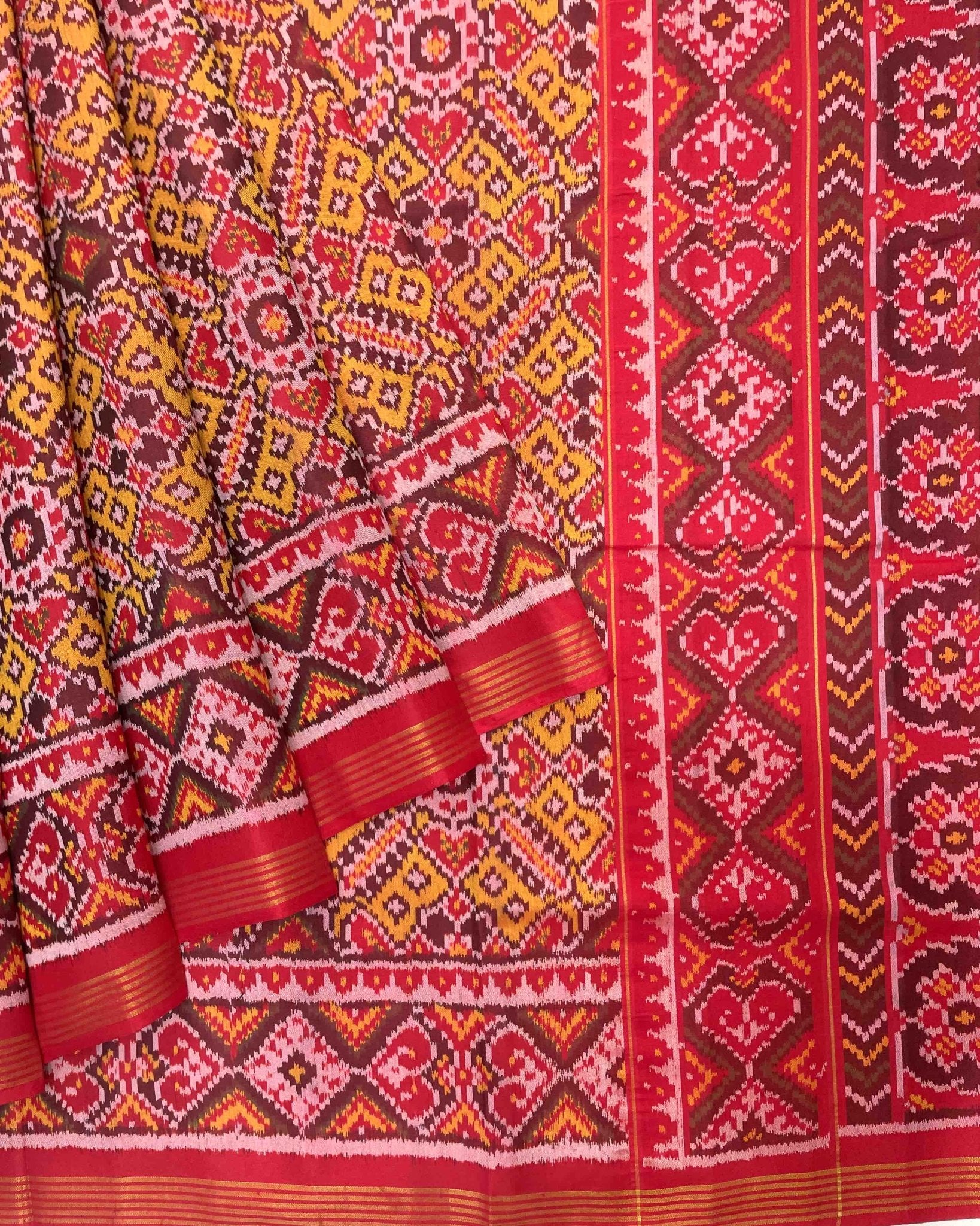Red & Yellow Manekchowk Designer Patola Saree - SindhoiPatolaArt